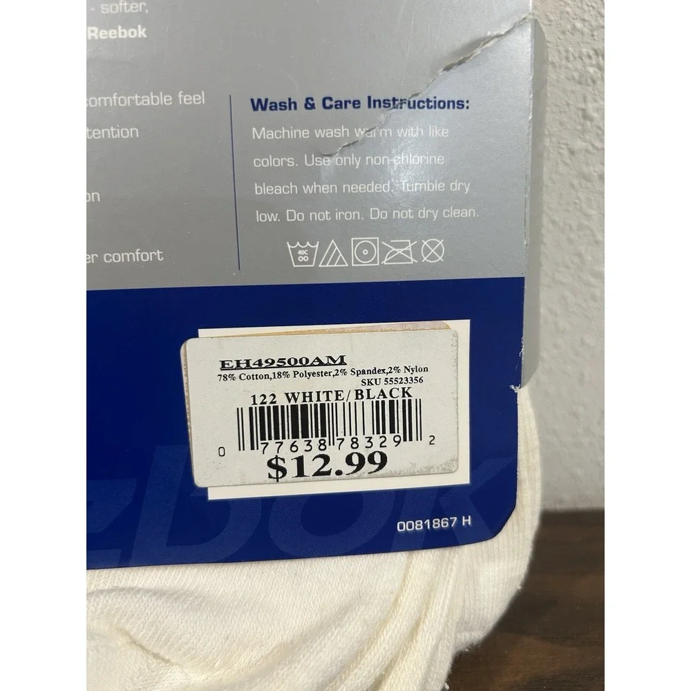 Reebok Vintage Crew Socks NOS 2005 Ribbed White Logo Retro Athletic 5 Pair